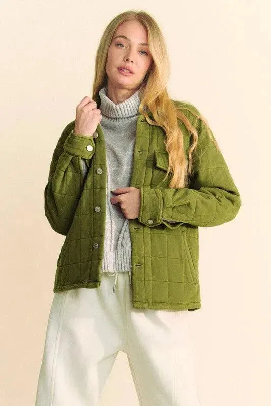 Quilted Button-Up Shacket with Chest Pockets by Davi & Dani