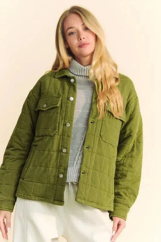 Quilted Button-Up Shacket with Chest Pockets by Davi & Dani