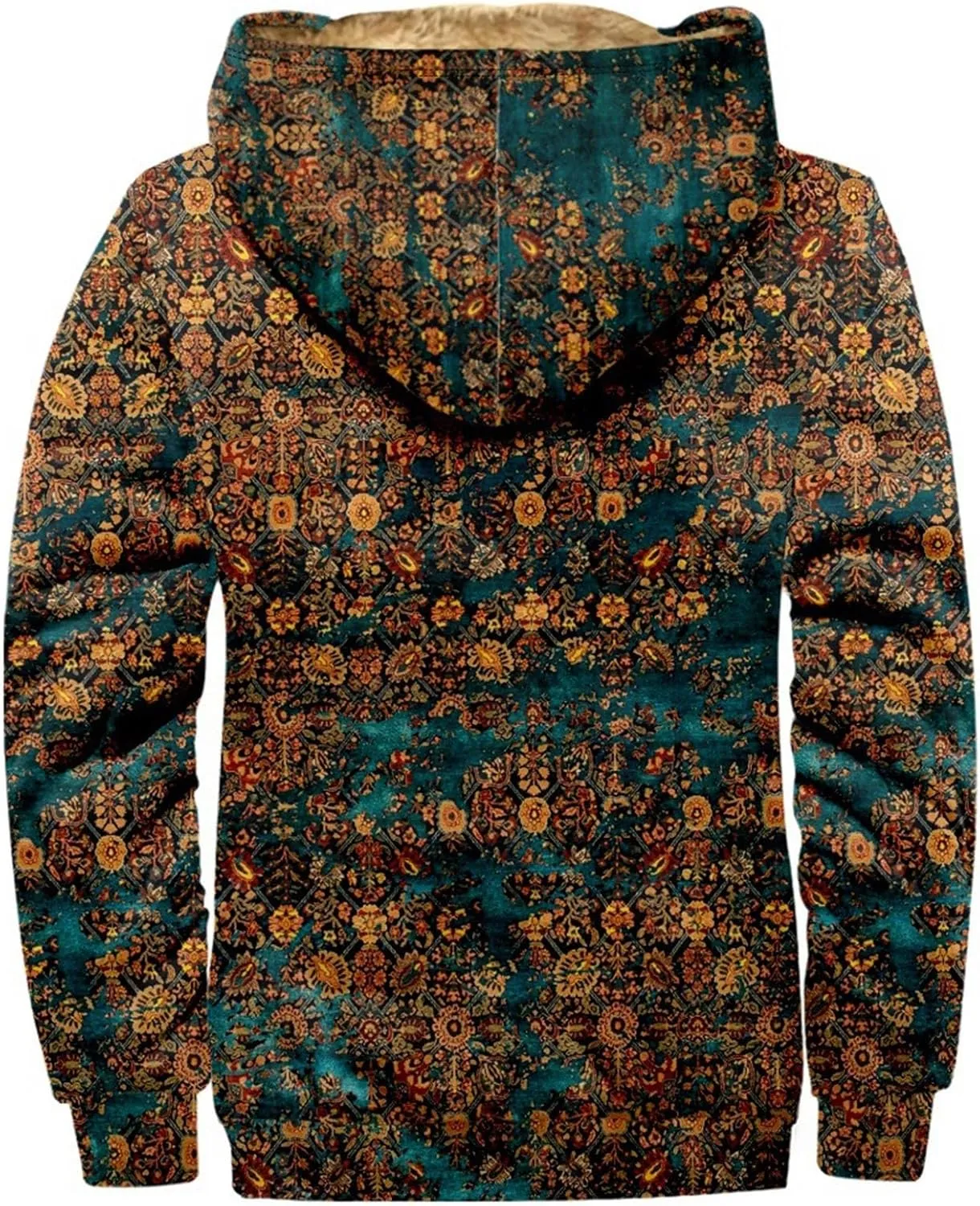 Retro Ethnic Graphic Hoodies Heavyweight Sherpa Fleece Lined Jackets Big Tall Zip Up Sweatshirts For Men With Hood