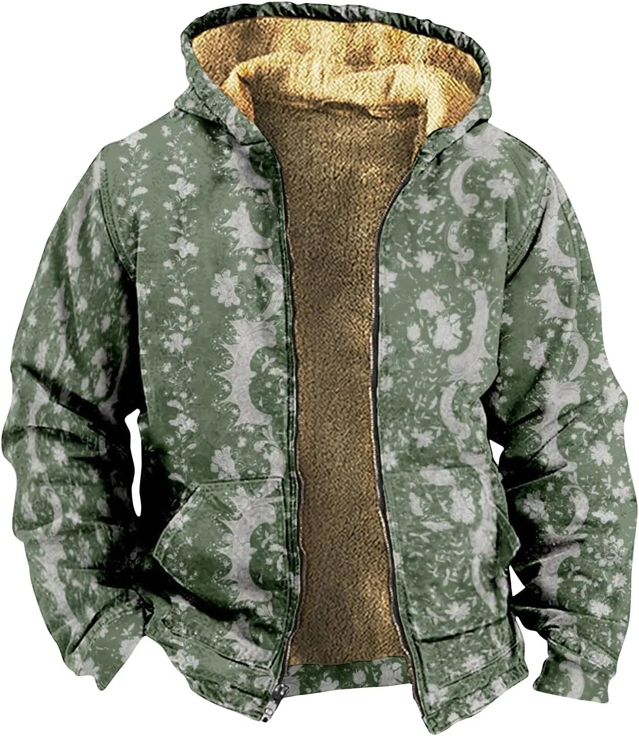 Retro Ethnic Graphic Hoodies Heavyweight Sherpa Fleece Lined Jackets Big Tall Zip Up Sweatshirts For Men With Hood