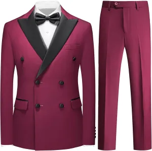 Rogers & Morris Tuxedo Suits for Men Solid 2 Piece Regular Fit Formal Set Peak Lapels Double Breasted Jacket and Pants