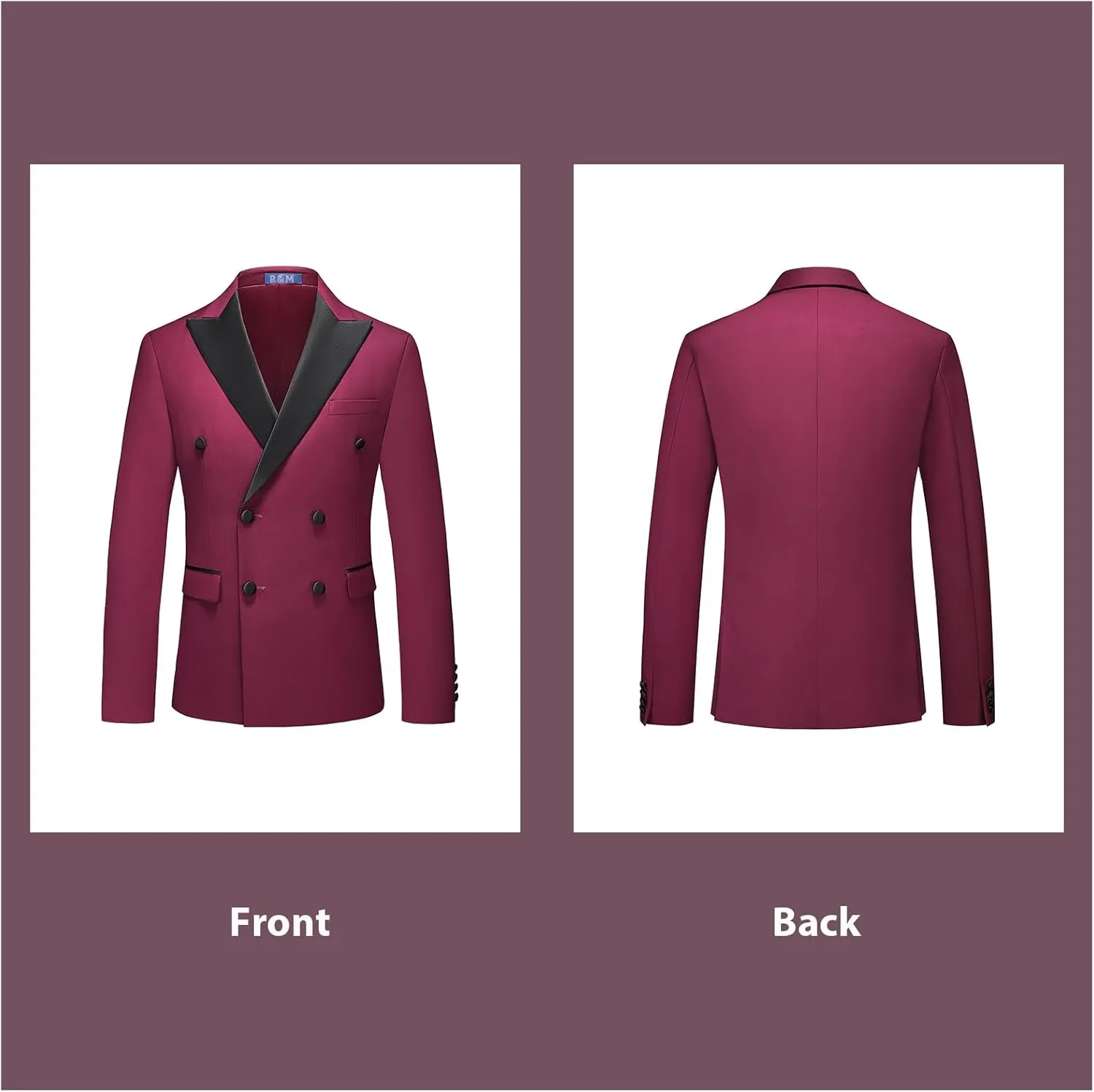 Rogers & Morris Tuxedo Suits for Men Solid 2 Piece Regular Fit Formal Set Peak Lapels Double Breasted Jacket and Pants