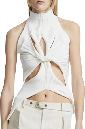 SAFRISIOR Women Sexy Hollow Out Twist Front Knitted Tank Tops Sleeveless High Neck Cut Out Sweater Vest