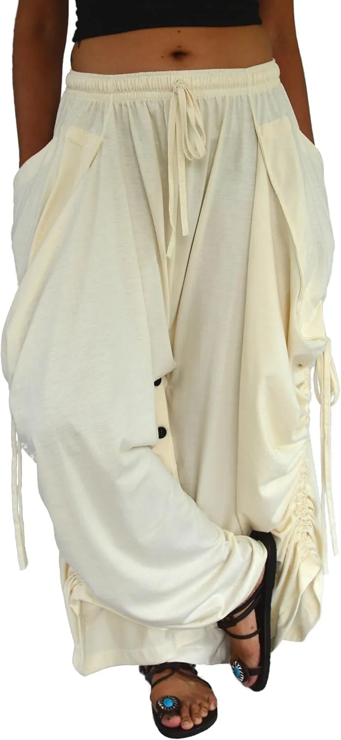Sakoonee Women's Harem Pants Palazzo Dhoti Lounge Trousers, Convertible to a Skirt 2 Pockets Cotton, One Size, Elastic Waist