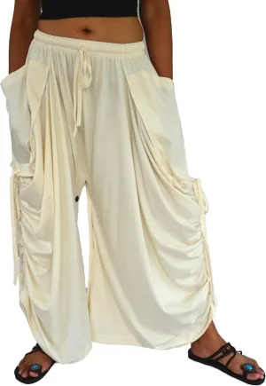 Sakoonee Women's Harem Pants Palazzo Dhoti Lounge Trousers, Convertible to a Skirt 2 Pockets Cotton, One Size, Elastic Waist