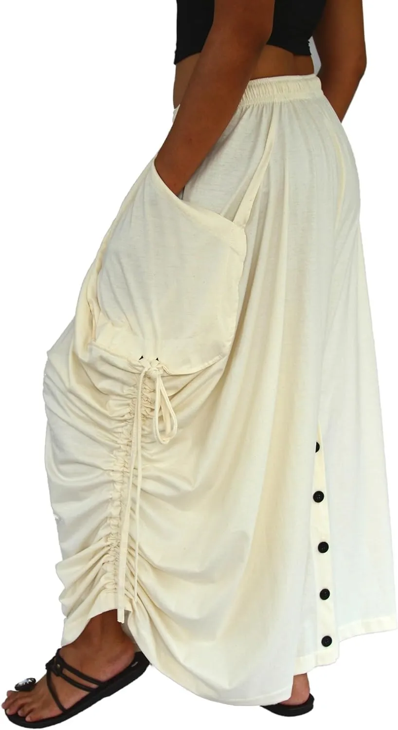 Sakoonee Women's Harem Pants Palazzo Dhoti Lounge Trousers, Convertible to a Skirt 2 Pockets Cotton, One Size, Elastic Waist