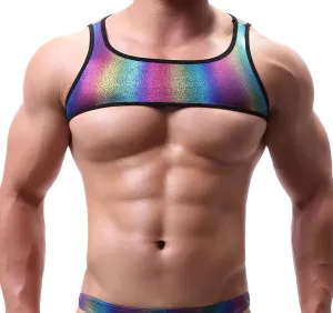 SEAUR Men's Shiny Metallic Sleeveless Half Tank Top Sexy Sparkly Arm Sleeves Shrug Muscle Workout Sports Tops Clubwear
