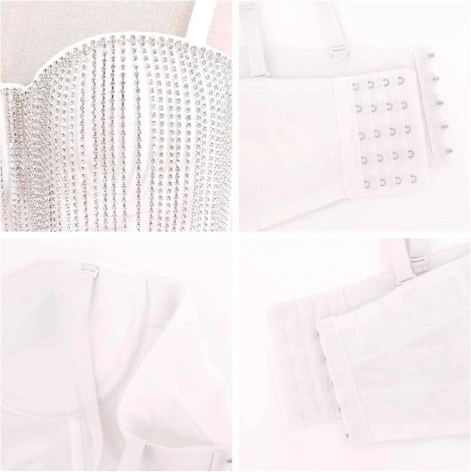 Segreto Women Sexy Rhinestone Crop Top Beaded Feather Bustier Push Up Corset Tank Tops Bra Vest Clubwear Party