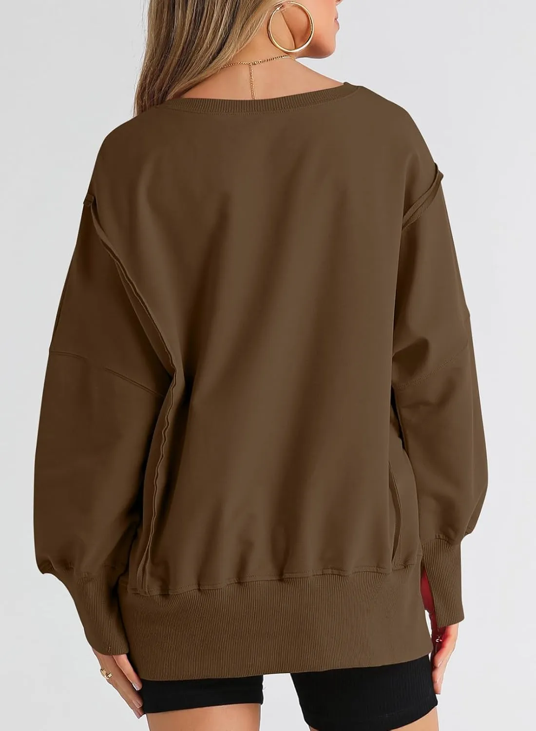 SHEWIN Womens Oversized Reverse Seam Sweatshirt Casual Long Sleeve Crewneck Lightweight Pullover Tops Loose Sweatshirts