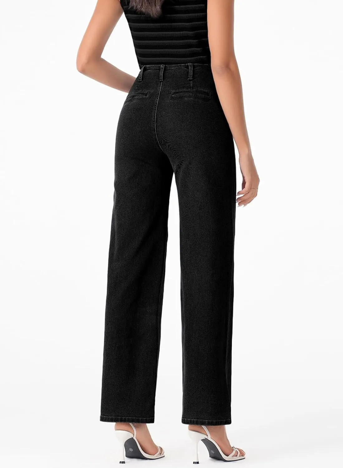 Sidefeel Women's Wide Leg High Waisted Stretchy Tummy Control Zimbaplatinum Jeans