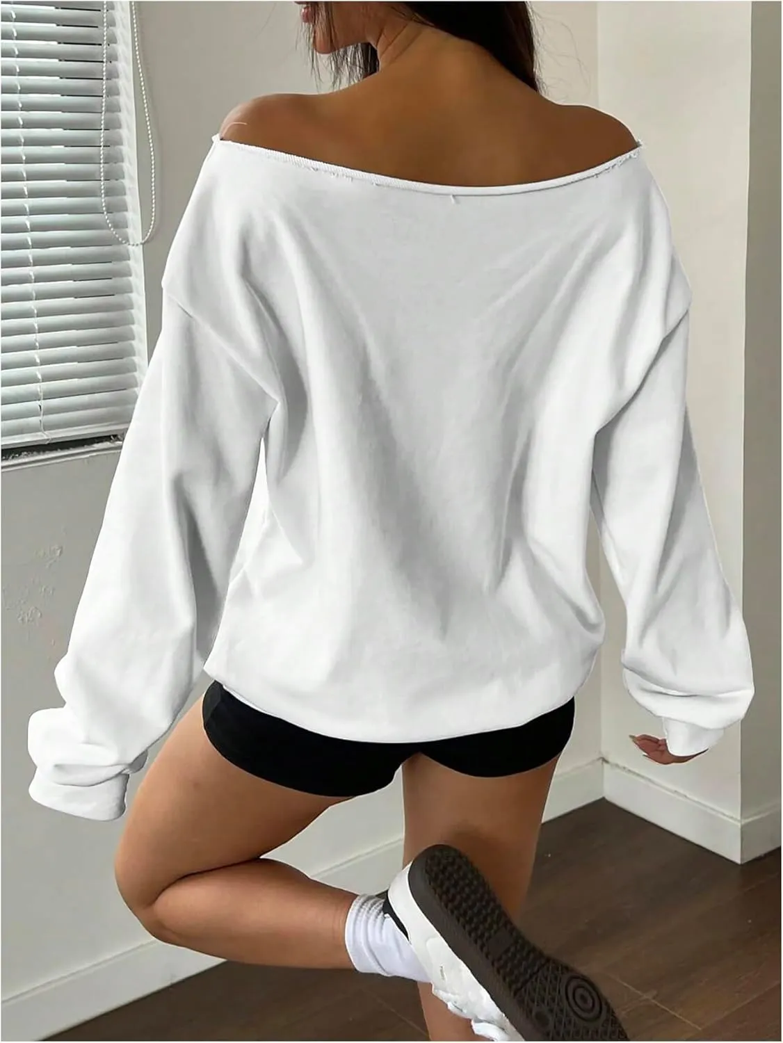 SOLY HUX Sweatshirt for Women Camo Number Graphic Off the Shoulder Long Sleeve Pullover Fall Tops