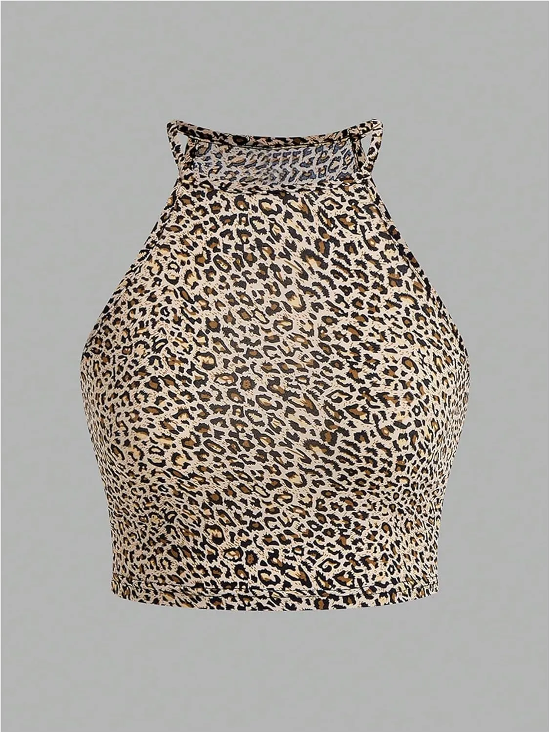 SOLY HUX Women's Basic Camisole 3 Packs Halter Neck Crop Tops Leopard Print Fitted Summer Cami Top