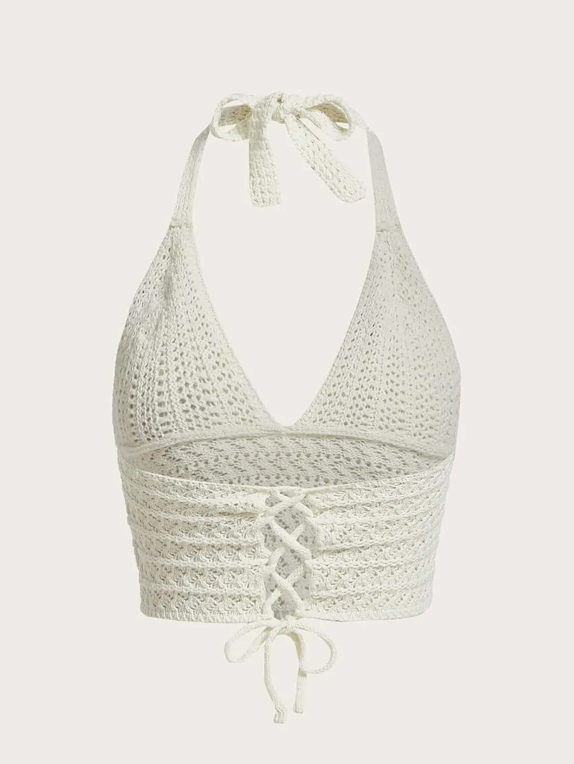 SOLY HUX Womens Crochet Halter Crop Tops Summer Sexy Knitted V Neck Sleeveless Camisole Y2K Top