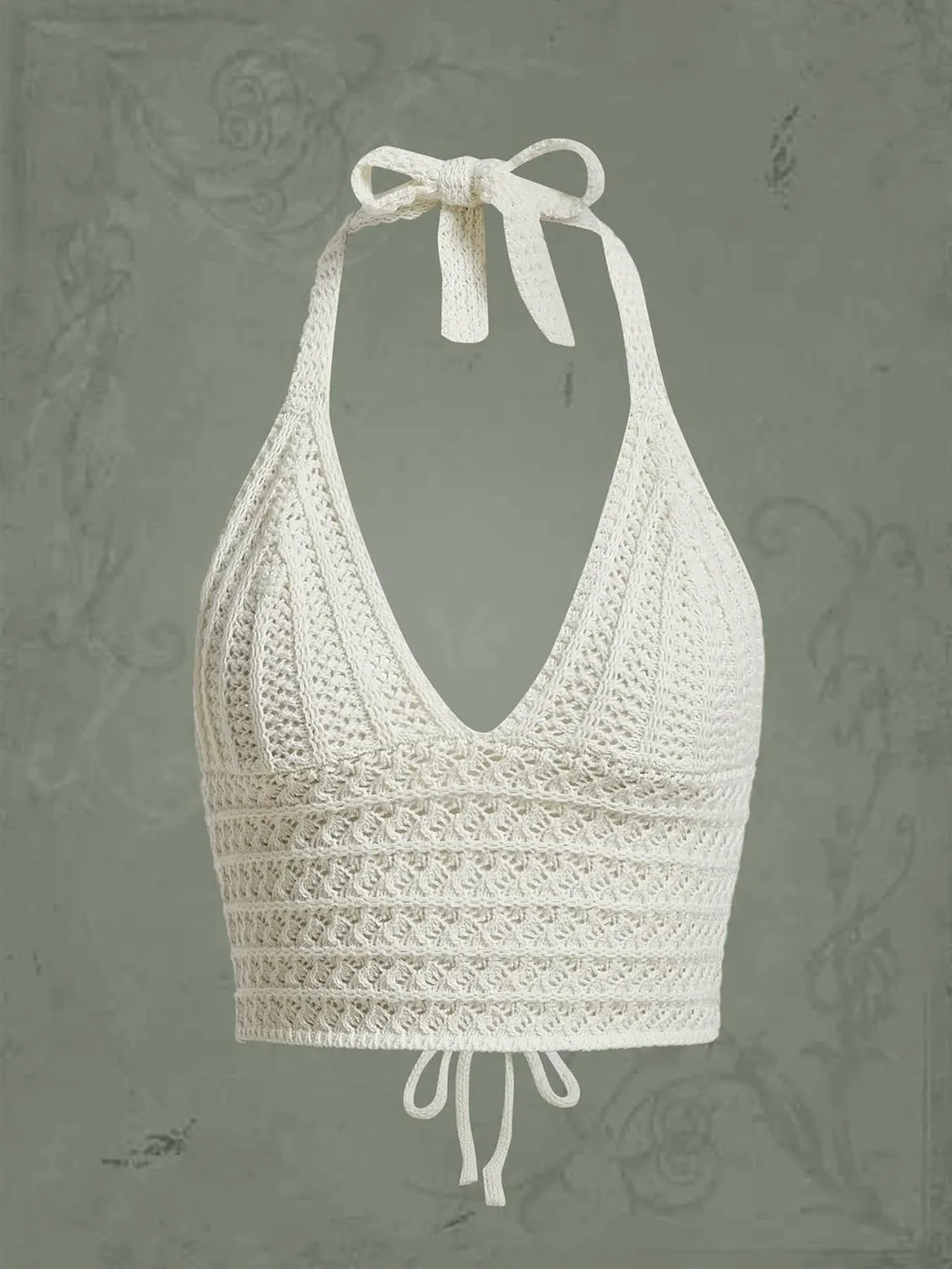 SOLY HUX Womens Crochet Halter Crop Tops Summer Sexy Knitted V Neck Sleeveless Camisole Y2K Top