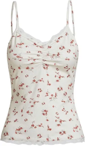 SOLY HUX Women's Y2k Floral Print Camisole Fairy Cute Lace Trim Cami Top Coquette Summer Vest Tops