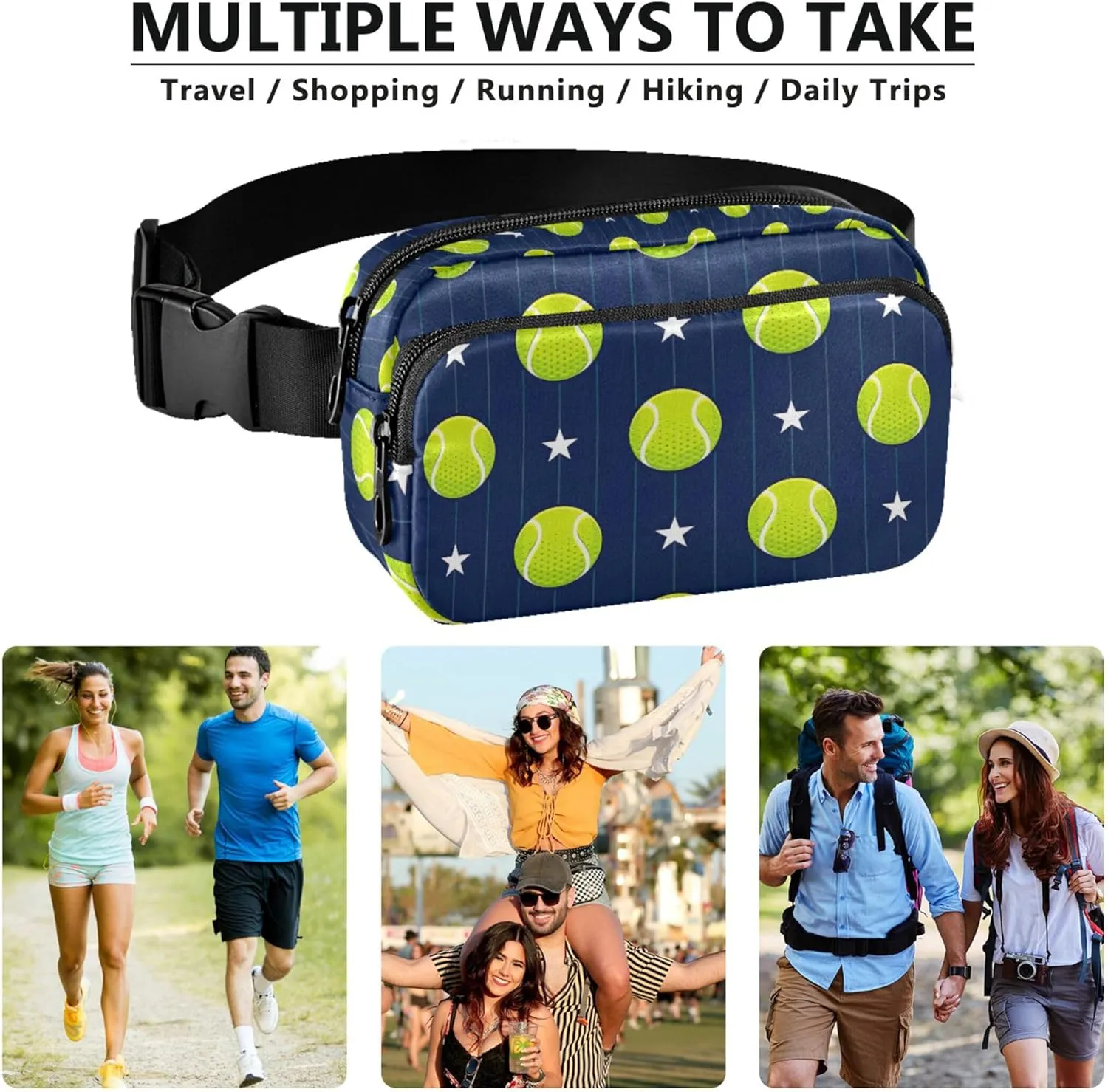 Sports Design Tennis Fanny Packs Women Waterproof Hip Bag Belt Pouch Bright Colored Travel Waist Bag
