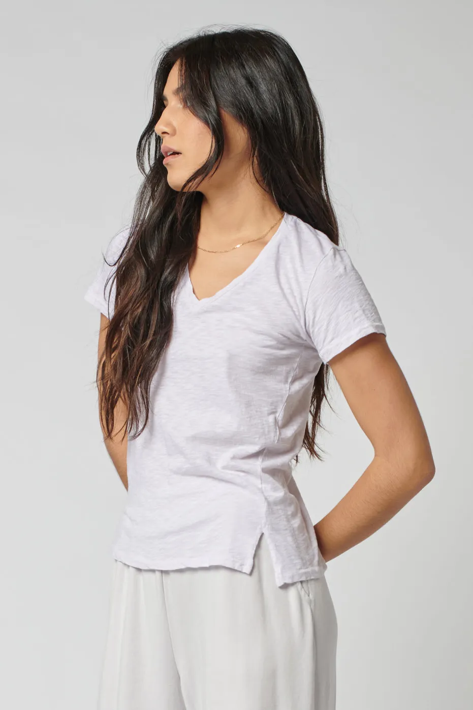 Stateside Supima Slub Short Sleeve V-Neck T-Shirt in White