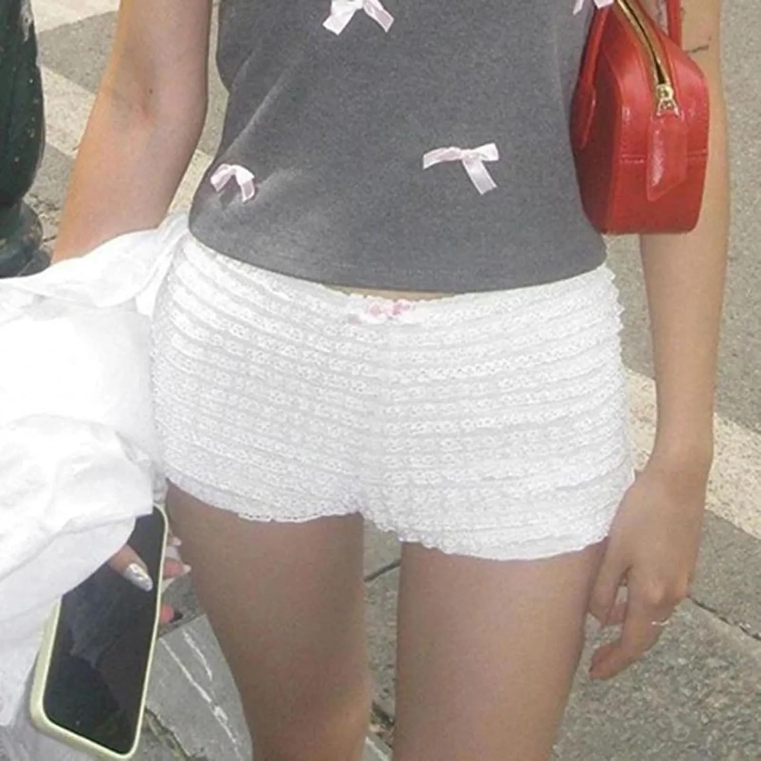 Sweet Bow Low-Waisted Hot Pants White Red Casual Basic Safety Pants Underwear Women Y2K Bottoms