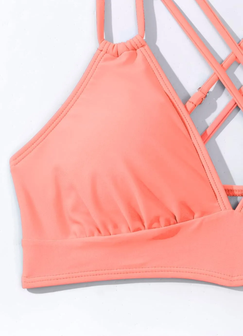 Tainehs Women's Push Up V Neck Bikini Tops Criss Cross Back Padded Bathing Suit Top Only