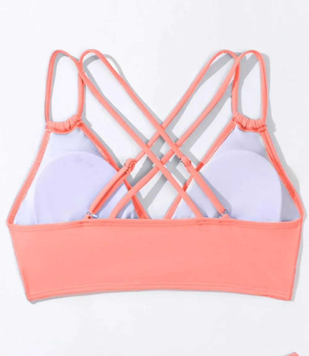 Tainehs Women's Push Up V Neck Bikini Tops Criss Cross Back Padded Bathing Suit Top Only