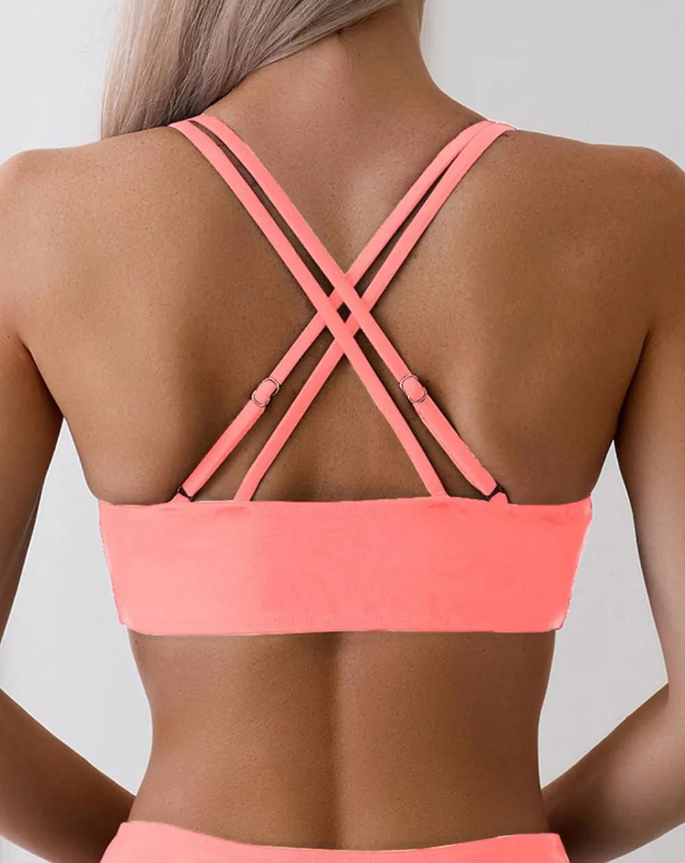 Tainehs Women's Push Up V Neck Bikini Tops Criss Cross Back Padded Bathing Suit Top Only