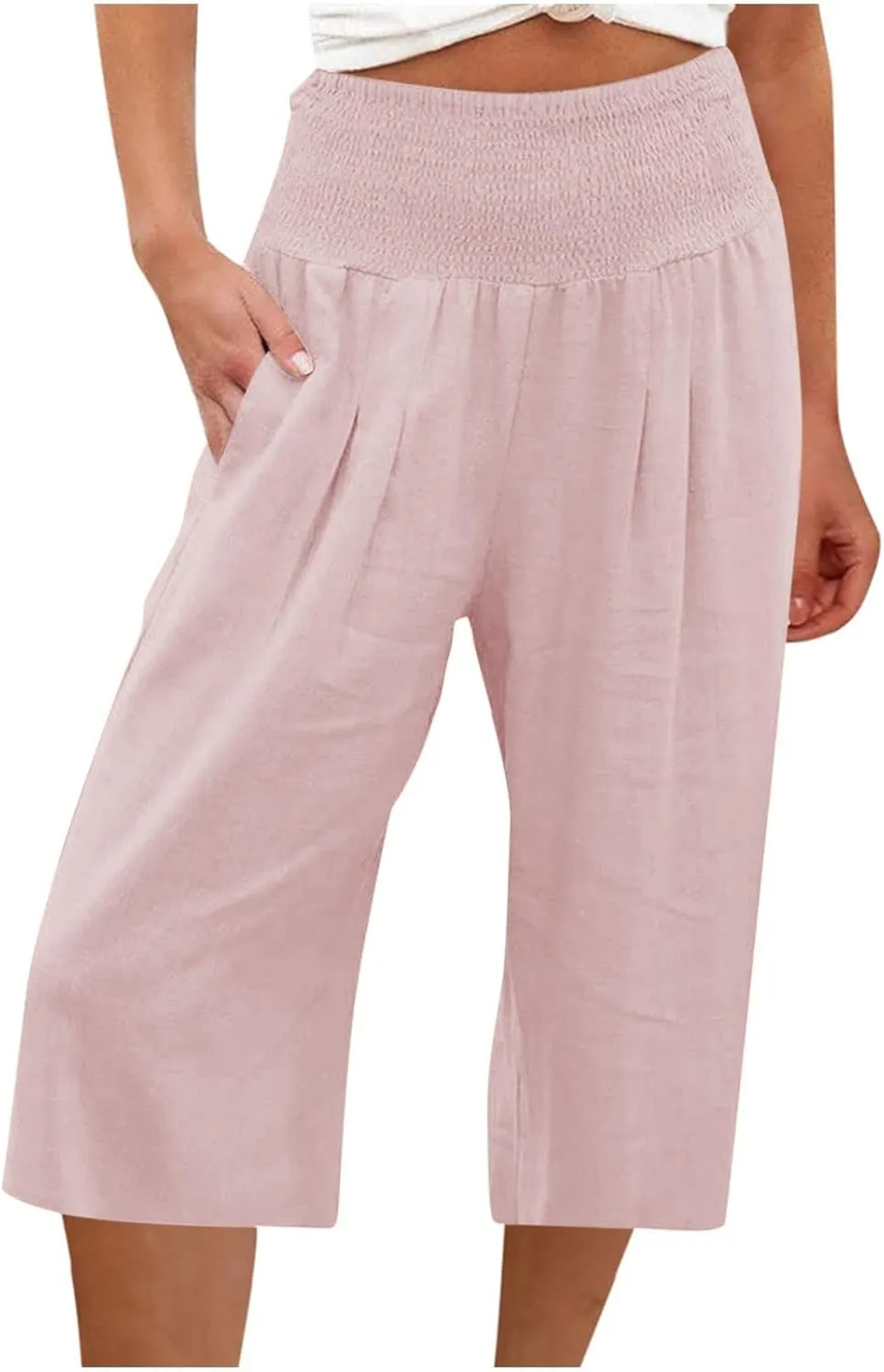 TANGNADE Cotton Linen Pants Women Plus Size Wide Leg Capri 2025 Vacation Summer Capris Lightweight Dressy Outfits