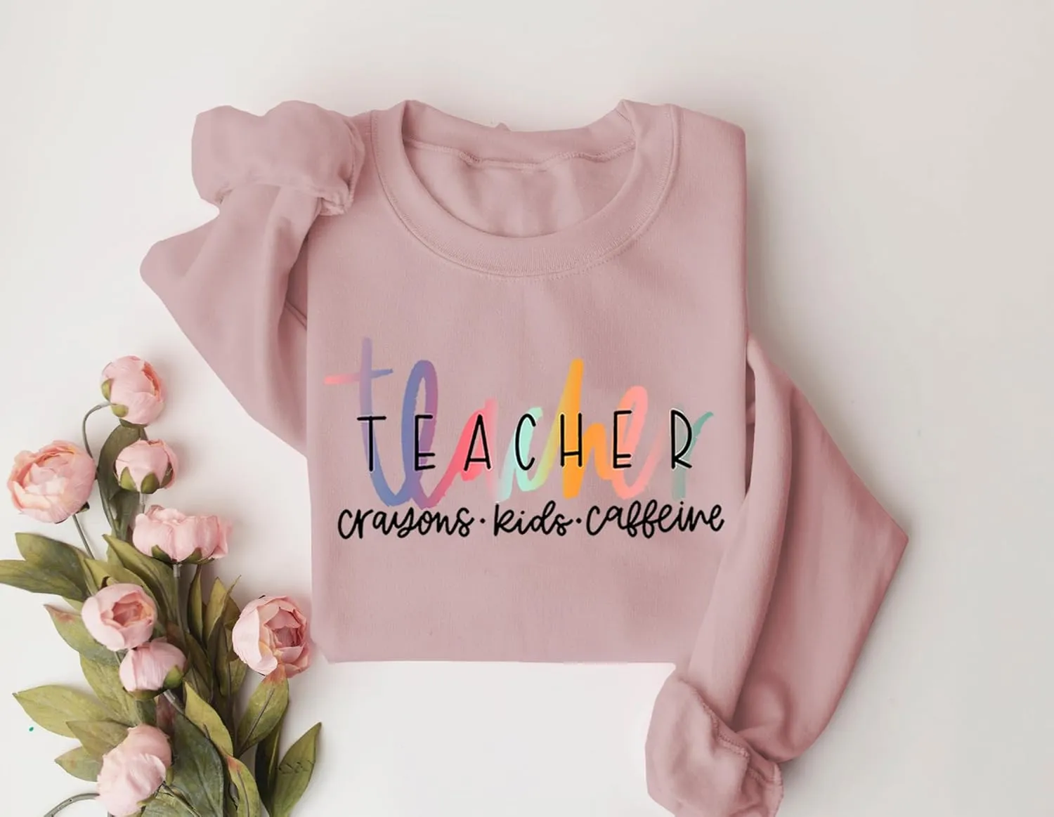 Teacher Crayons Kids Caffeine Sweatshirt for Women Graphic Casual Fall Winter Long Sleeve Crewneck Pullover Tops