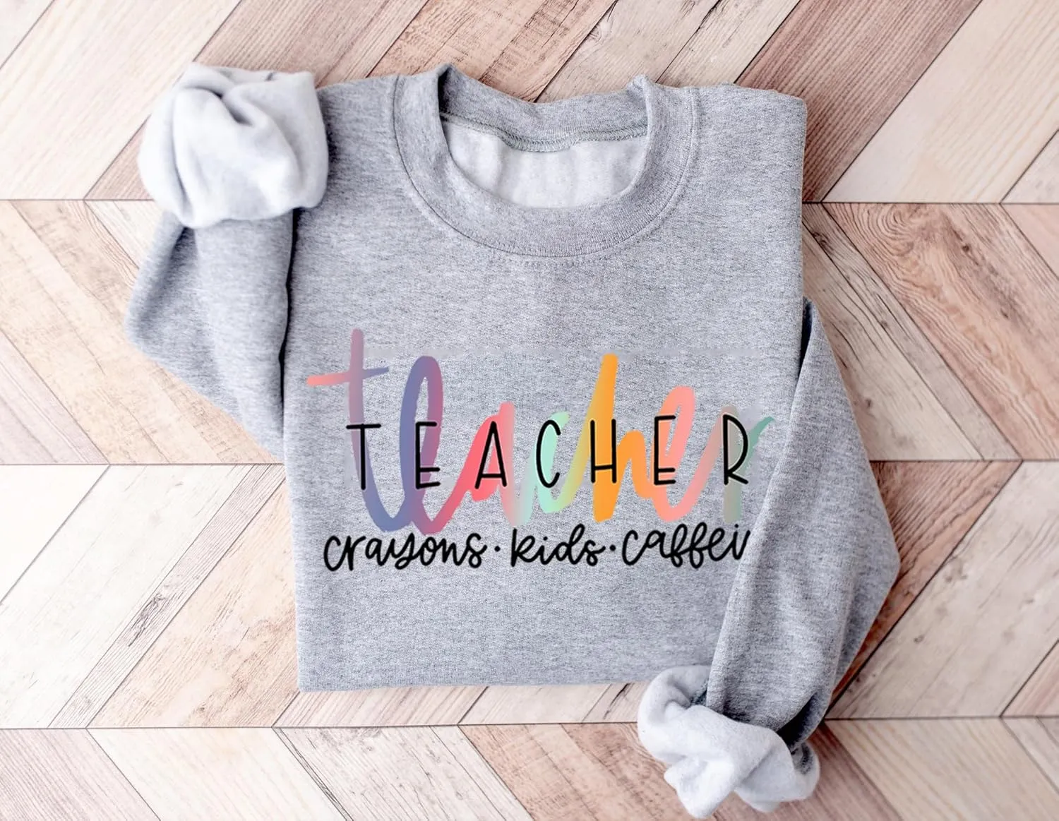 Teacher Crayons Kids Caffeine Sweatshirt for Women Graphic Casual Fall Winter Long Sleeve Crewneck Pullover Tops