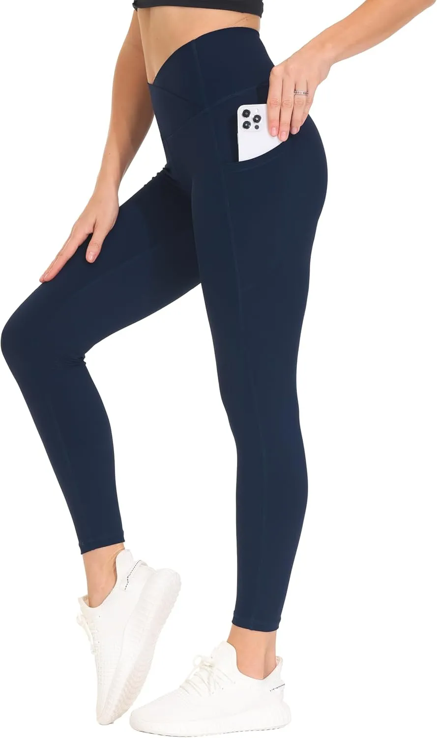 THE GYM PEOPLE Women's Cross Waist Workout Leggings Tummy Control High Waisted Athletic Yoga Pants with Pockets