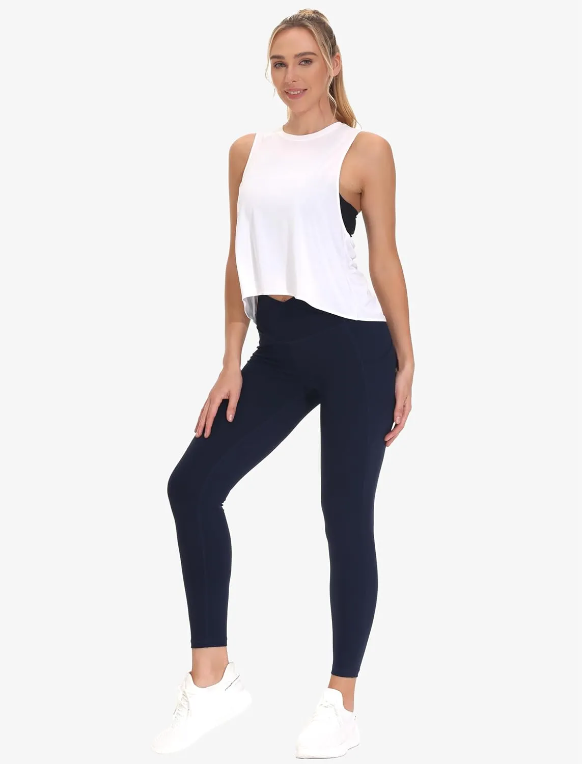 THE GYM PEOPLE Women's Cross Waist Workout Leggings Tummy Control High Waisted Athletic Yoga Pants with Pockets