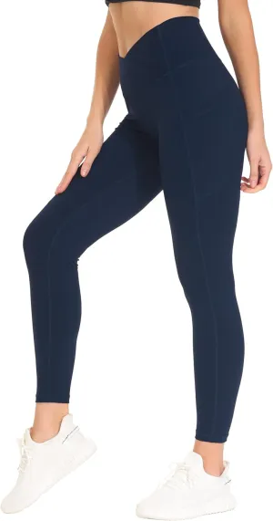 THE GYM PEOPLE Women's Cross Waist Workout Leggings Tummy Control High Waisted Athletic Yoga Pants with Pockets