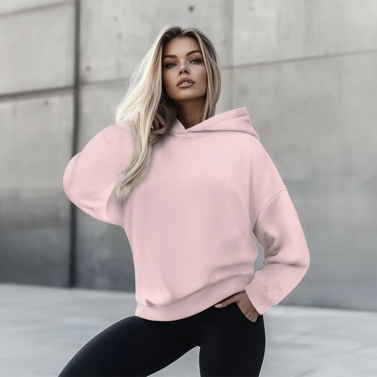 TOADDITDO Women's Casual Hoodies Long Sleeve Solid Lightweight Pullover Tops Loose Sweatshirt Hooded Size S-2XL