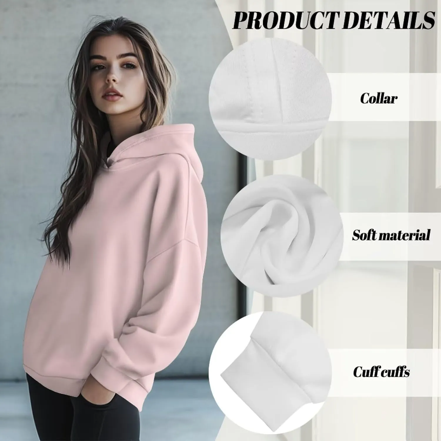 TOADDITDO Women's Casual Hoodies Long Sleeve Solid Lightweight Pullover Tops Loose Sweatshirt Hooded Size S-2XL