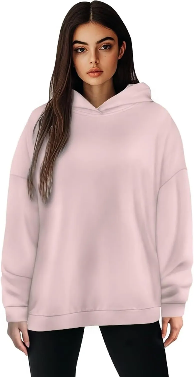 TOADDITDO Women's Casual Hoodies Long Sleeve Solid Lightweight Pullover Tops Loose Sweatshirt Hooded Size S-2XL