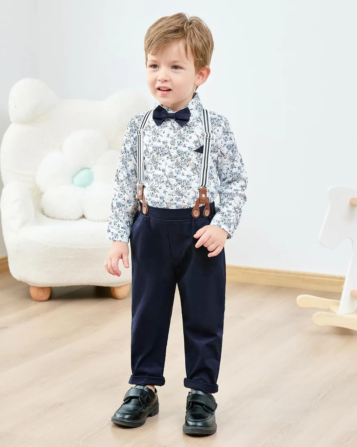 Toddler Baby Boy Clothes Suit 12M-5T Boys Formal Dress Shirt Bowtie Suspender Pants Gentleman Wedding Outfits
