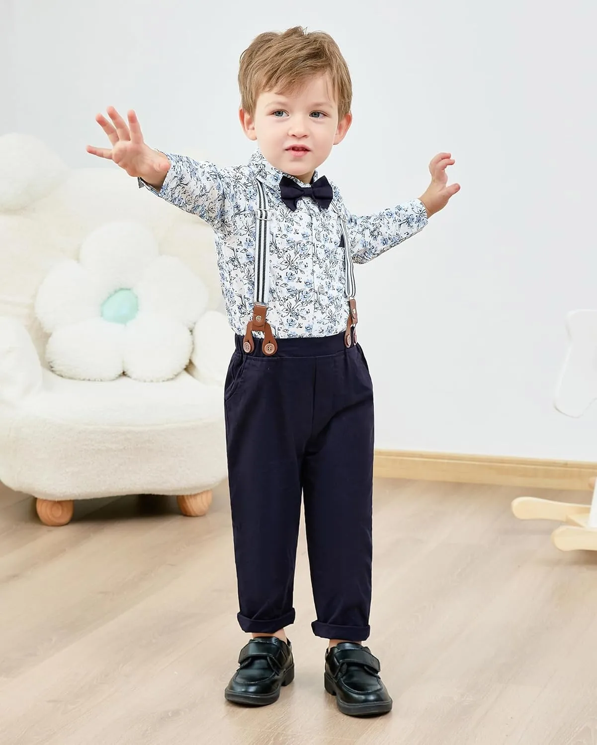 Toddler Baby Boy Clothes Suit 12M-5T Boys Formal Dress Shirt Bowtie Suspender Pants Gentleman Wedding Outfits