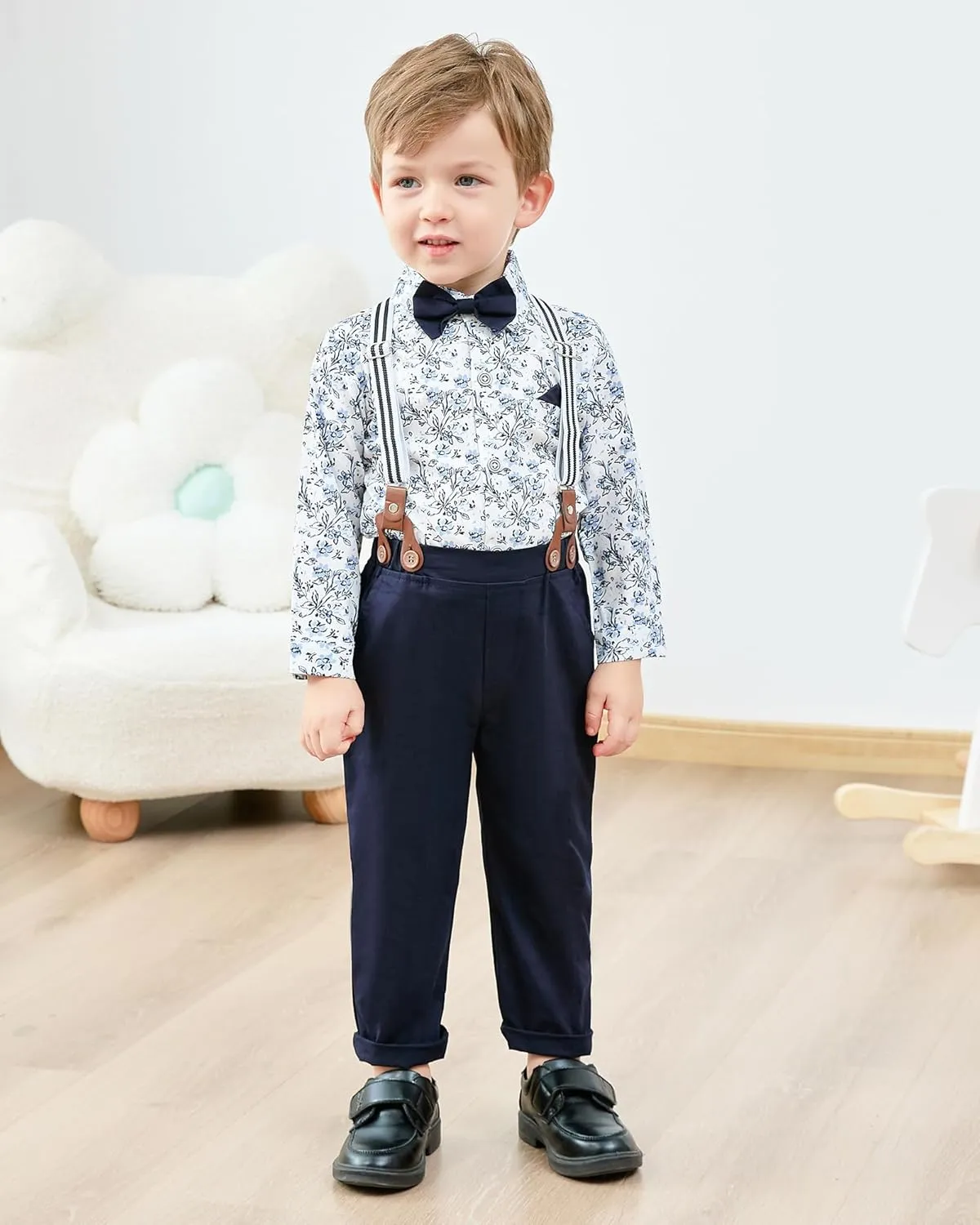 Toddler Baby Boy Clothes Suit 12M-5T Boys Formal Dress Shirt Bowtie Suspender Pants Gentleman Wedding Outfits