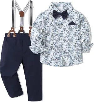 Toddler Baby Boy Clothes Suit 12M-5T Boys Formal Dress Shirt Bowtie Suspender Pants Gentleman Wedding Outfits