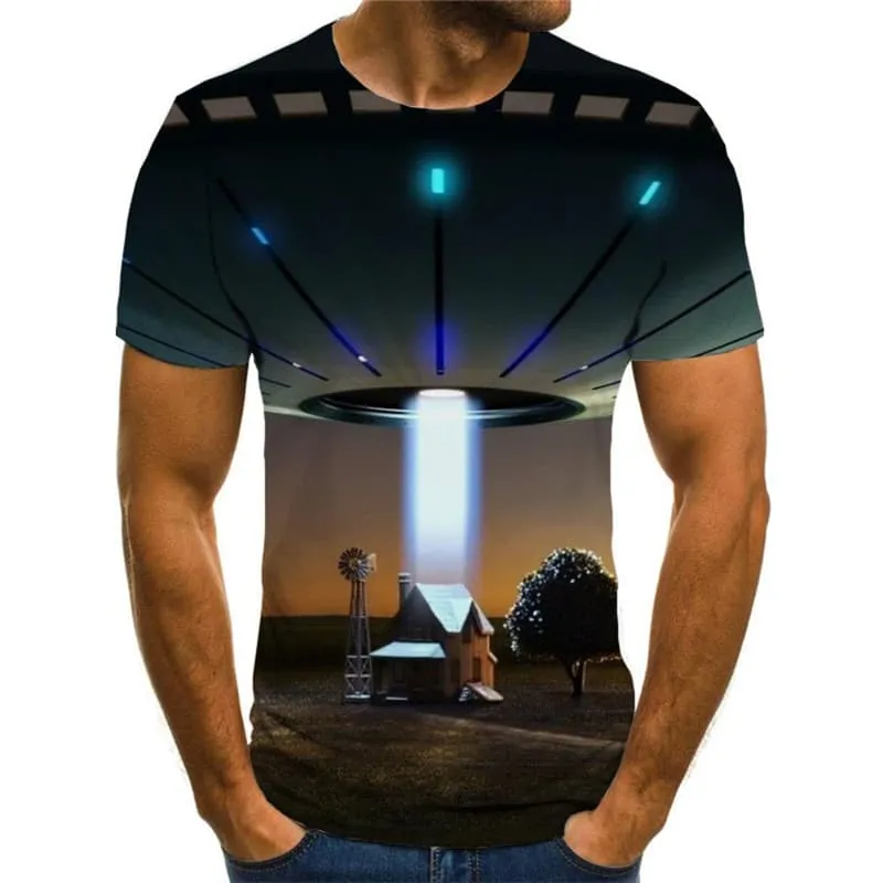 Ufo T-shirt Men Landscape Funny T shirts Tree T-shirts 3d Harajuku Shirt Print