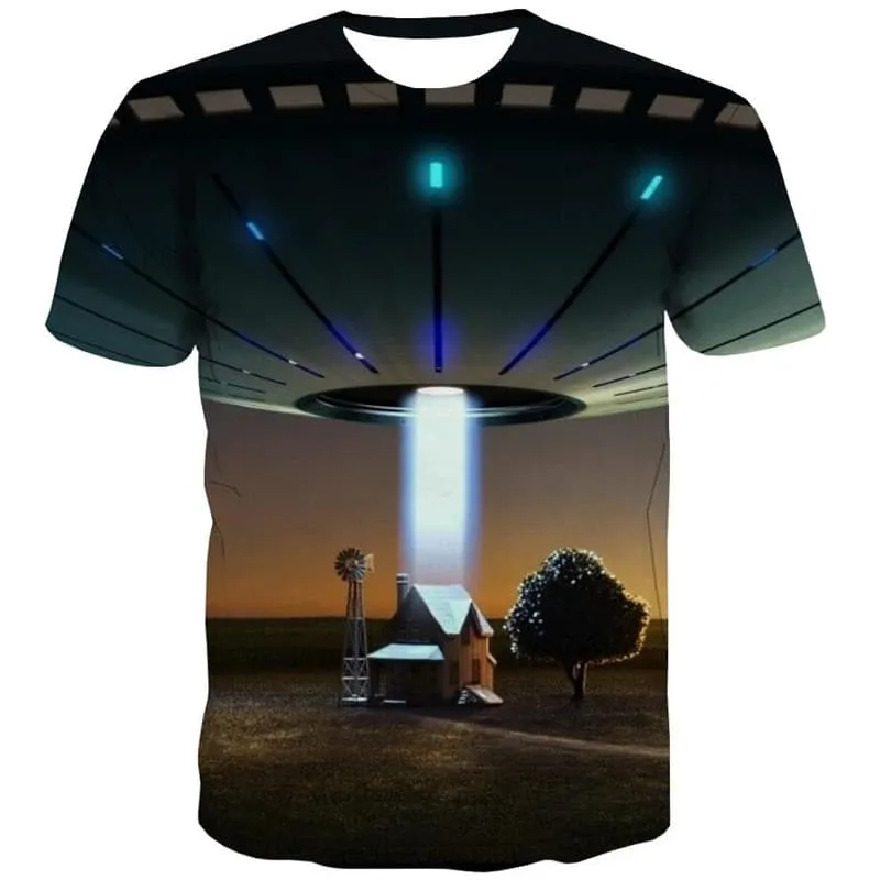 Ufo T-shirt Men Landscape Funny T shirts Tree T-shirts 3d Harajuku Shirt Print