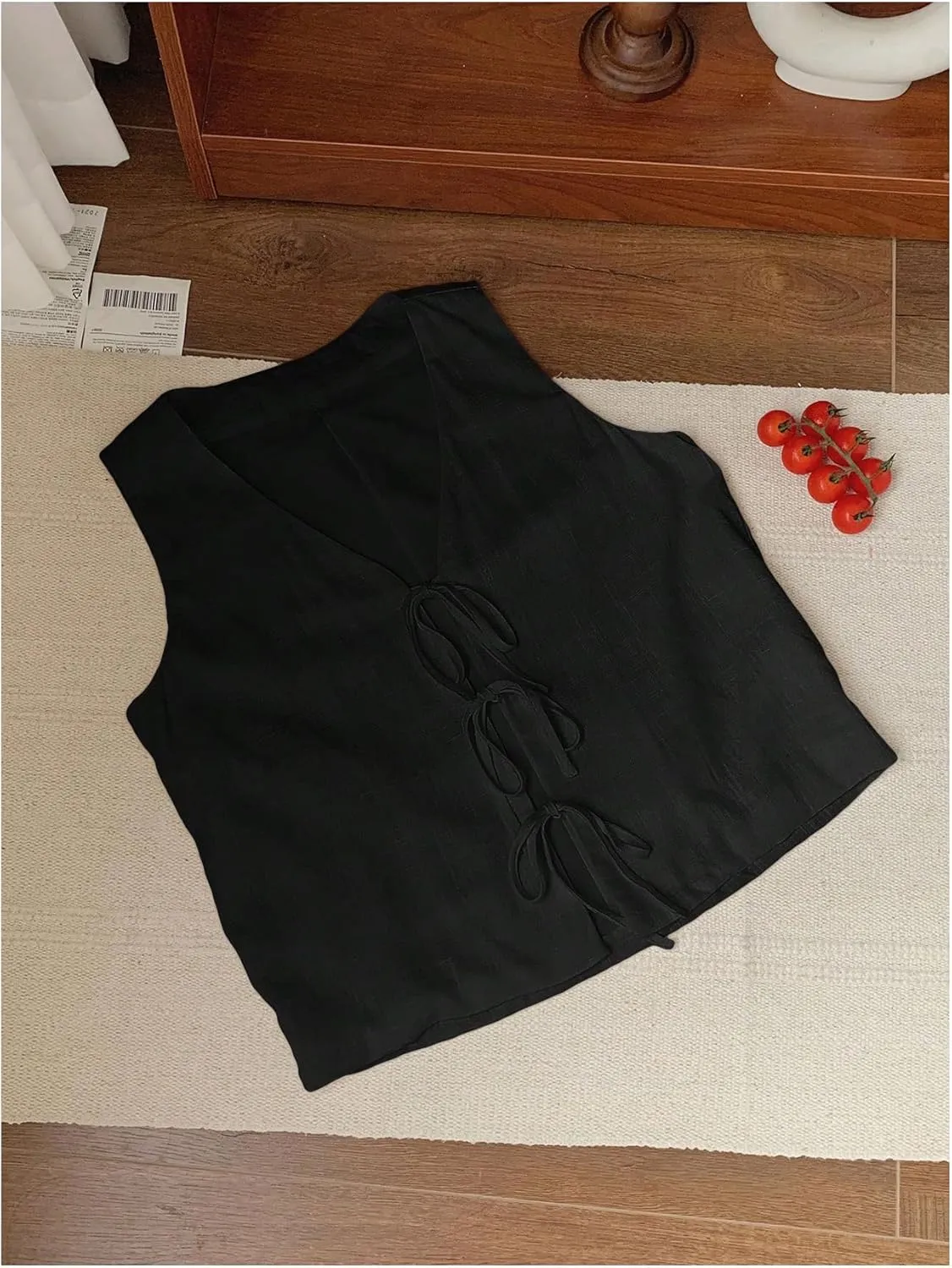 Verdusa Women's Old Money Clothes Bow Tie Front Vest Sleeveless V Neck Summer Cardigan Tank Tops