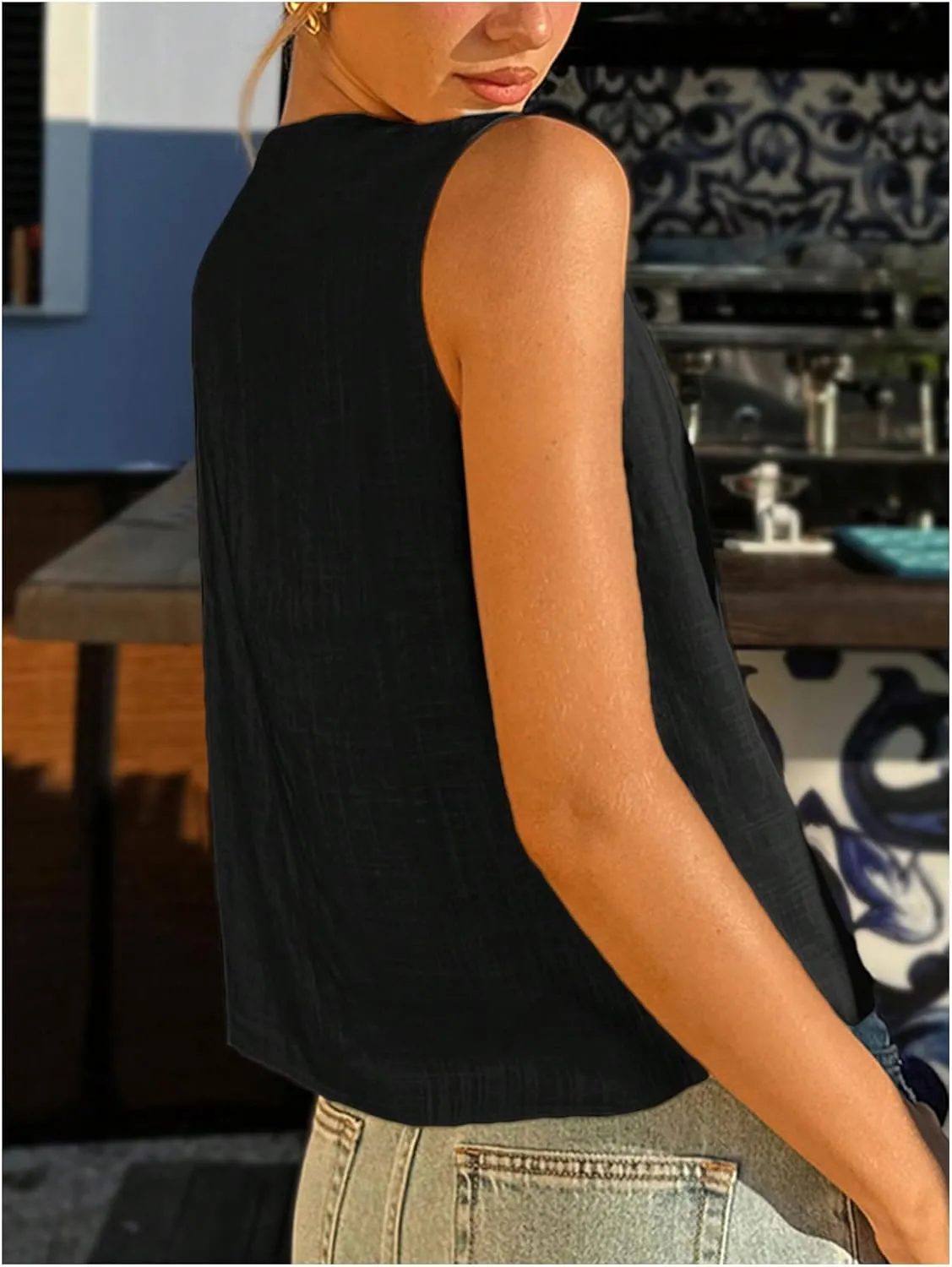 Verdusa Women's Old Money Clothes Bow Tie Front Vest Sleeveless V Neck Summer Cardigan Tank Tops