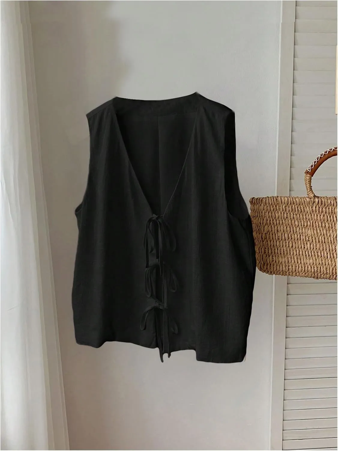 Verdusa Women's Old Money Clothes Bow Tie Front Vest Sleeveless V Neck Summer Cardigan Tank Tops