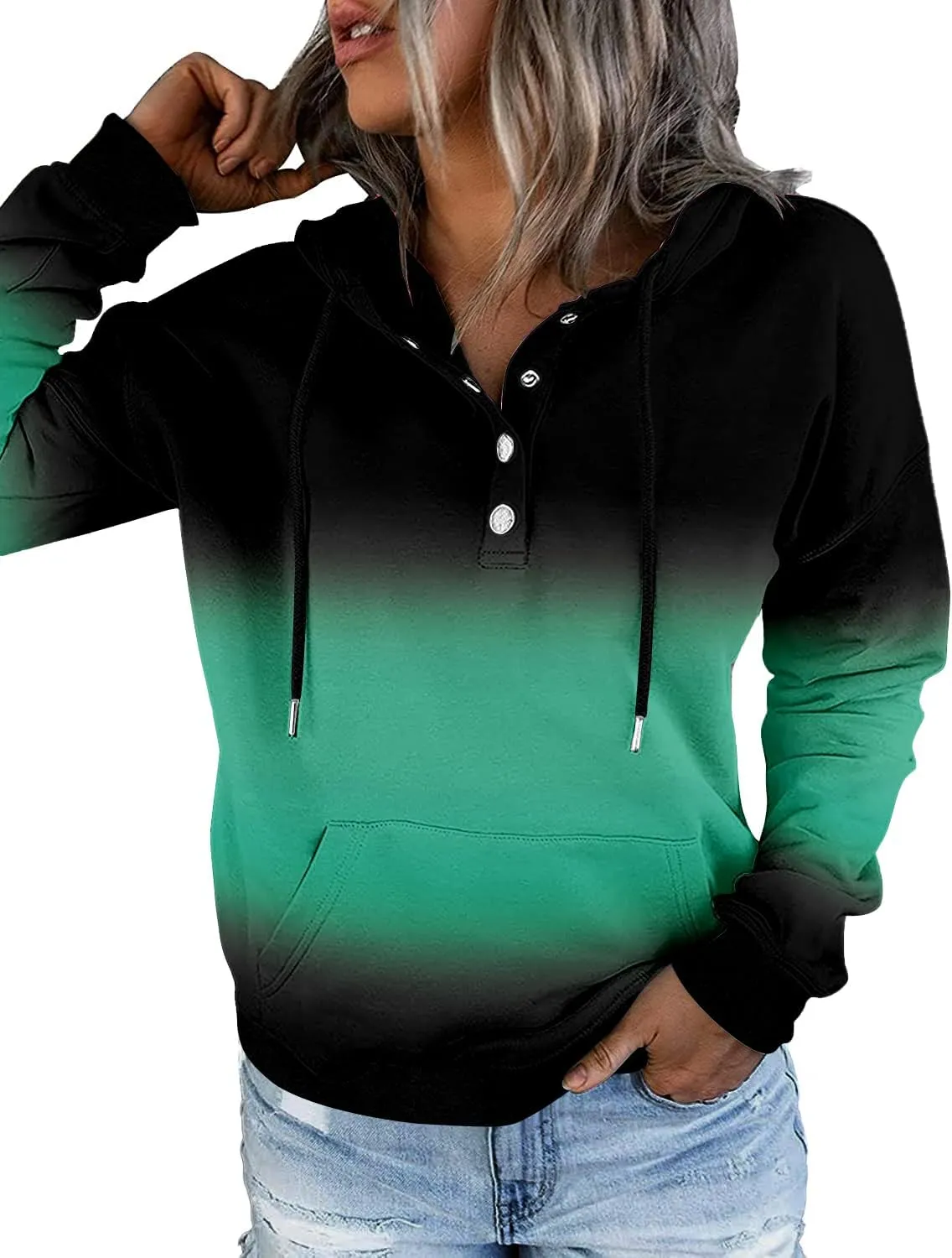 VIEACTIVEWEAR Hoodie for Women Tie Dye Sweatshirt Button Down Tops Casual Long Sleeve Oversize Pullover