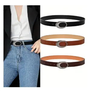 Vintage Oval Buckle PU Belts Solid Color Simple Waistband Trendy Jeans Pants Belt Classic Dress Coat Girdle For Women
