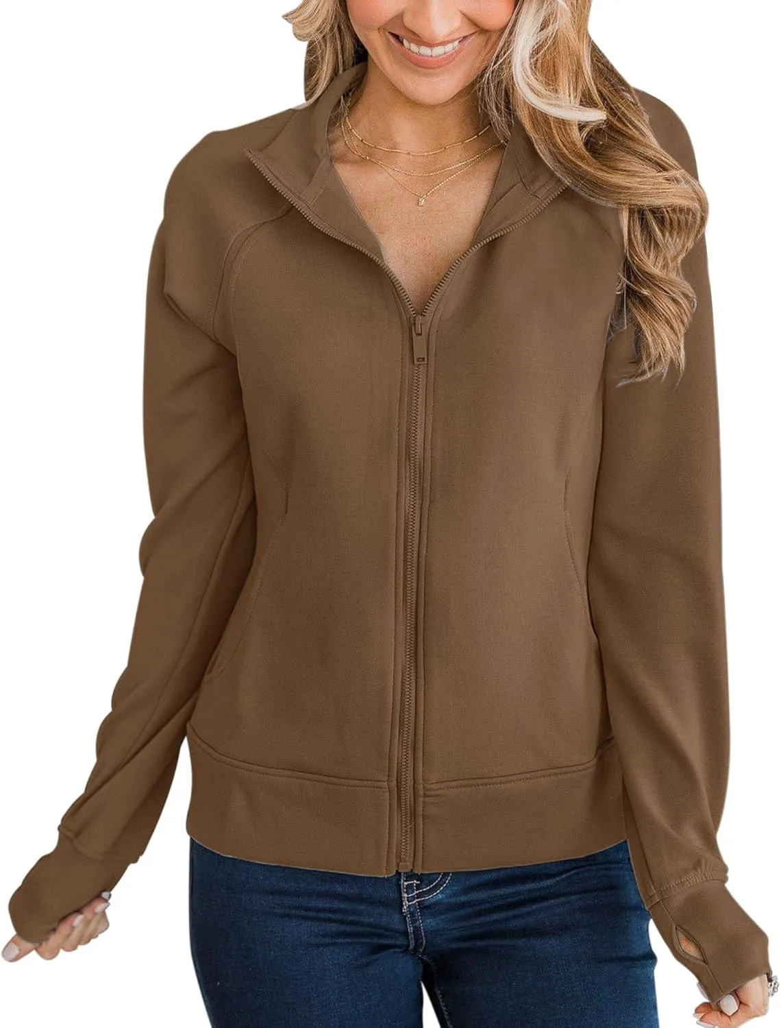 Vivitulip Womens Full Zip Up Athletic Jacket Long Sleeve Lightweight Pocketed Workout Coat Tops with Thumb Holes
