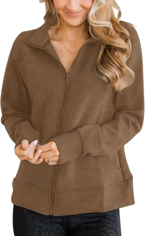 Vivitulip Womens Full Zip Up Athletic Jacket Long Sleeve Lightweight Pocketed Workout Coat Tops with Thumb Holes