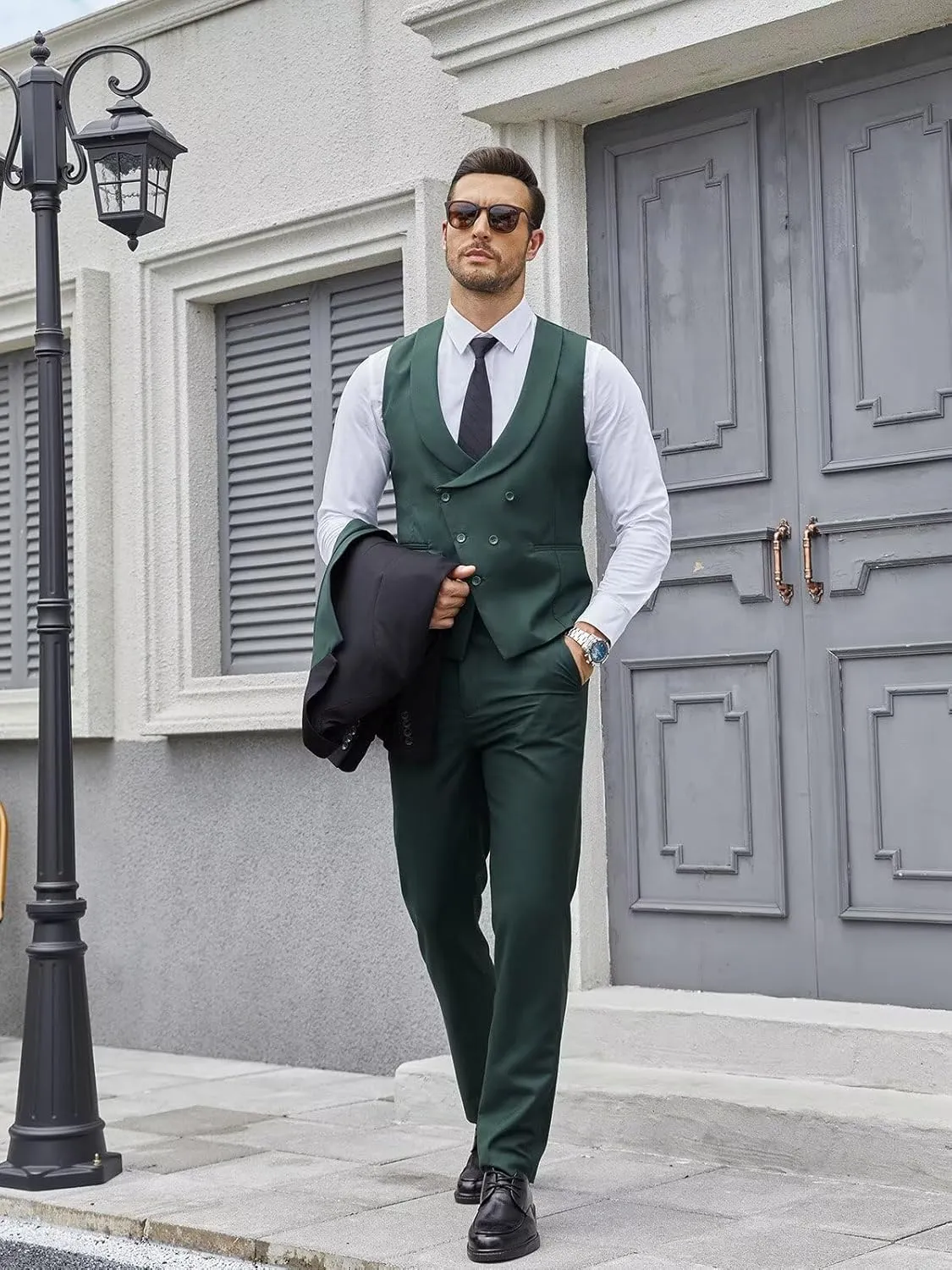 Wangyue Mens Suit Slim Fit 3 Piece Suits for Men Tuxedo Double Breasted Wedding Prom Tuxedo Party Blazer Vest Pants Set