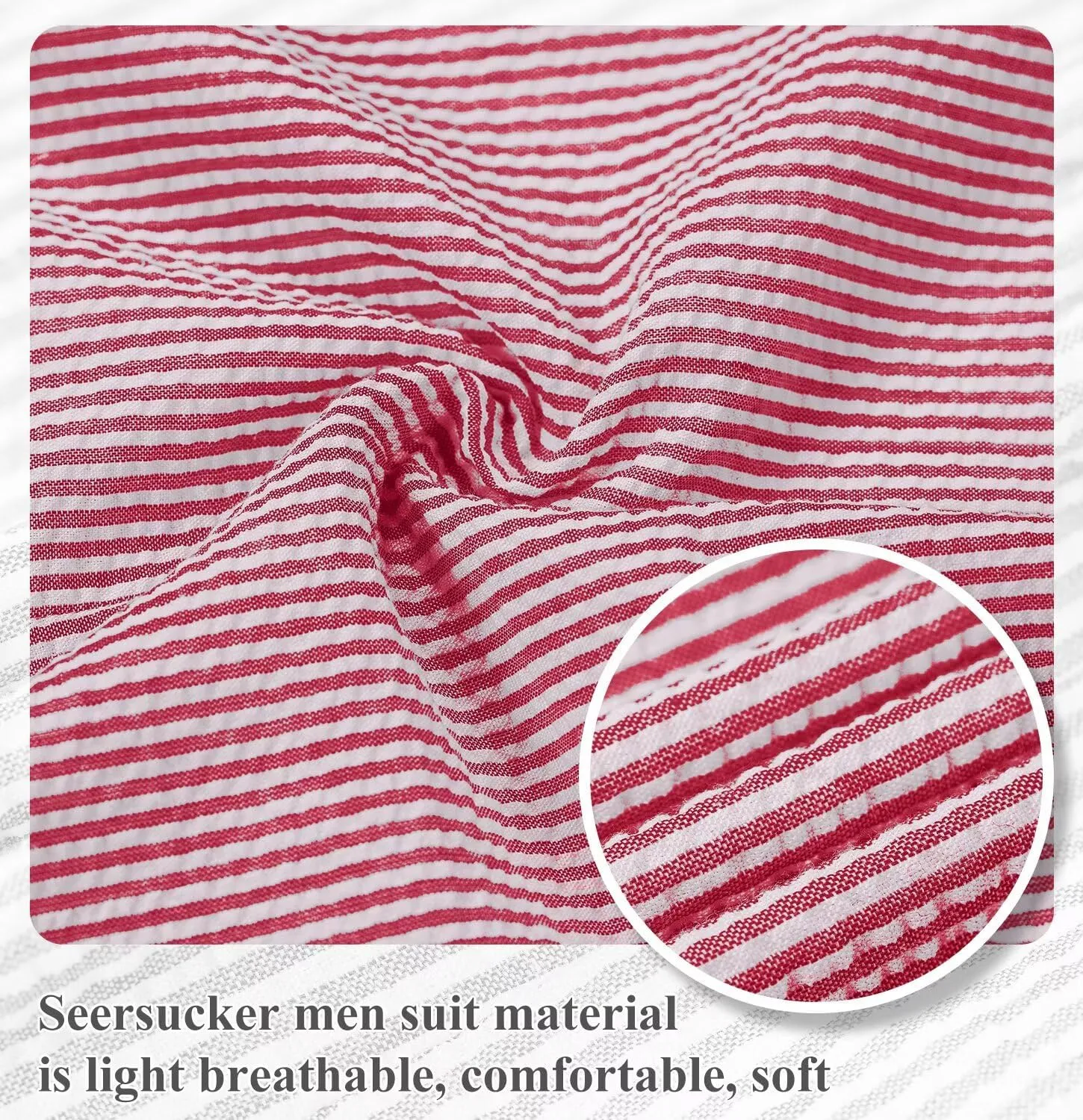 Wehilion Men 2 Pieces Seersucker Suit Casual 2 Button Slim Fit Striped Suits for Men Summer Wedding Prom Suit Jacket Pants