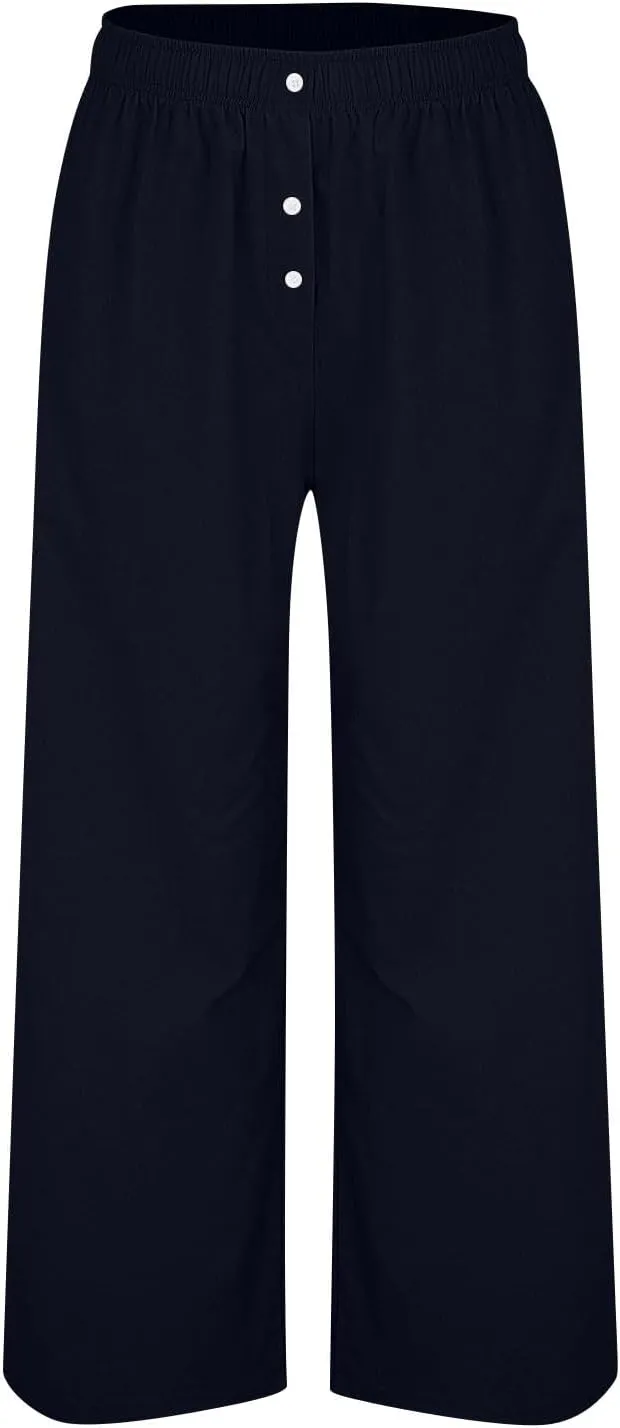 Wide Leg Linen Pants for Women Elastic High Waisted Palazzo Pants Casual Summer Pants Loose Boho Flowy Beach Pants